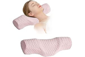 BEDAZE Cervical Neck Pillow for Pain Relief Sleeping, Neck roll Pillow Memory Foam for Stiff Neck Pain Relief ，Travel Bolster Pillow for Bed for Side Sleepers Back Sleeper. (Pink)