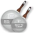 Phantom Chef 8” and 11" Frying Pan Set | Pure Aluminum Nonstick Frying Pan Set With Easy Clean Ceramic Coating | Soft Touch Stay Cool Handle | PTFE PFOA Lead and Cadmium Free Fry Pan | 2 Piece | Beige