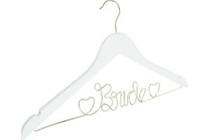 SMASOLO Bride Wedding Dress Hanger White Wire Coat Hanger with Gold “Bride” Lettering Anti-Skid Bridal Gown