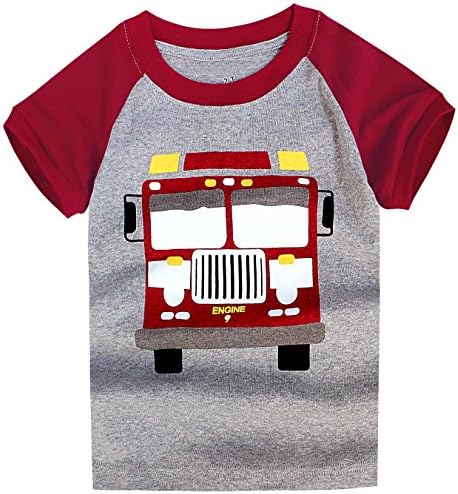 Little Boys Short Sleeve Fire Truck Tee Cotton Toddler/Infant Kids Casual T-Shirt 4t