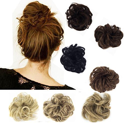 FUT BUN Up Do Hair Piece Hair Ribbon Ponytail Extensions Draw String Scrunchy Scrunchie Curly or Messy Different Colors ash blonde mix bleach blonde