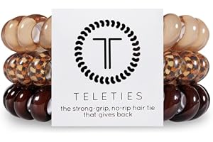 TELETIES - Large Spiral Hair Coils - Fall Collection - Ponytail Holder Hair Ties for Women - Phone Cord Hair Ties - Strong Grip, No Rip, Water Resistant, No Crease - 3 pack - Cold Brew