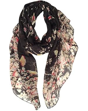 Lightweight Floral Birds Print Shawl Scarf For Spring Season