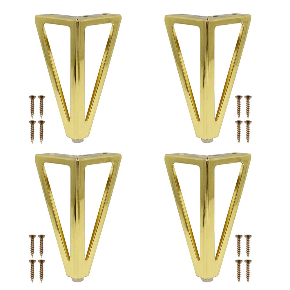 Srcasy 4 Pieces Triangular Metal Furniture Feet, Triangle Modern Furniture Feet, Golden Furniture Legs, Replaceable Table Cupboard Legs, Triangle Furniture Legs, for Cabinet, Cupboard, Sofa, Couch