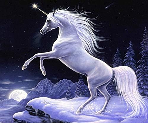 Yolada DIY 5D Diamond Painting Kit Full Diamond Round Diamond Rhinestone Embroidery White Snow White Horse Unicorn Cross Embroidery Mosaic Artist Wall Decoration, 60x50cm