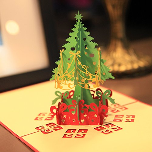[2 Pack] Christmas Gifts, Wimaha Christmas Tree Merry Christmas Card for Christmas Day New Year Greeting Card, Red