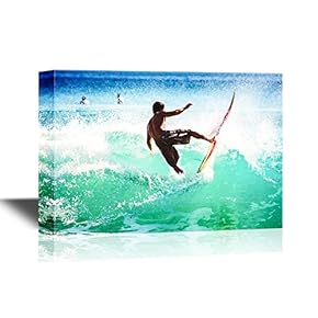 Water Entertainment Canvas Wall Art - Man Surfing The Waves - Gallery Wrap Modern Home Art | Ready to Hang - 12x18 inches