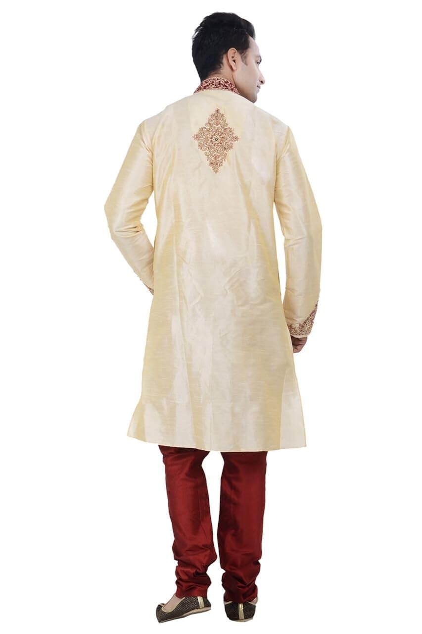 indian design gold kurta sherwani for men 2pc suit