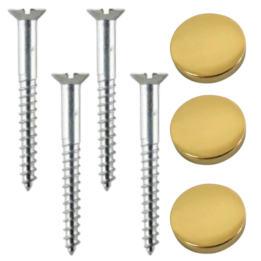 Mirror Screws with Decorative Cap Covers 38mm Mirror Screw 13mm Polished Brass Flat Screw Caps Mirror Screws Fitting Set for Mirror Tables Bath Plates Wardrobes Glass Signs Pack of 20.