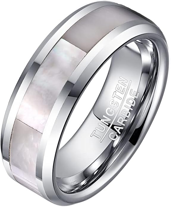 Greeston White Mother of Pearl Inlay Tungsten Carbide