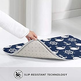 Bathroom Rug Nautical Whale Fish Wheel Anchor Bath Mat Carpet Absorbent Non Slip for Kitchen Shower Tub 19.5 x 31.5 inch 511dOb1Y1oL