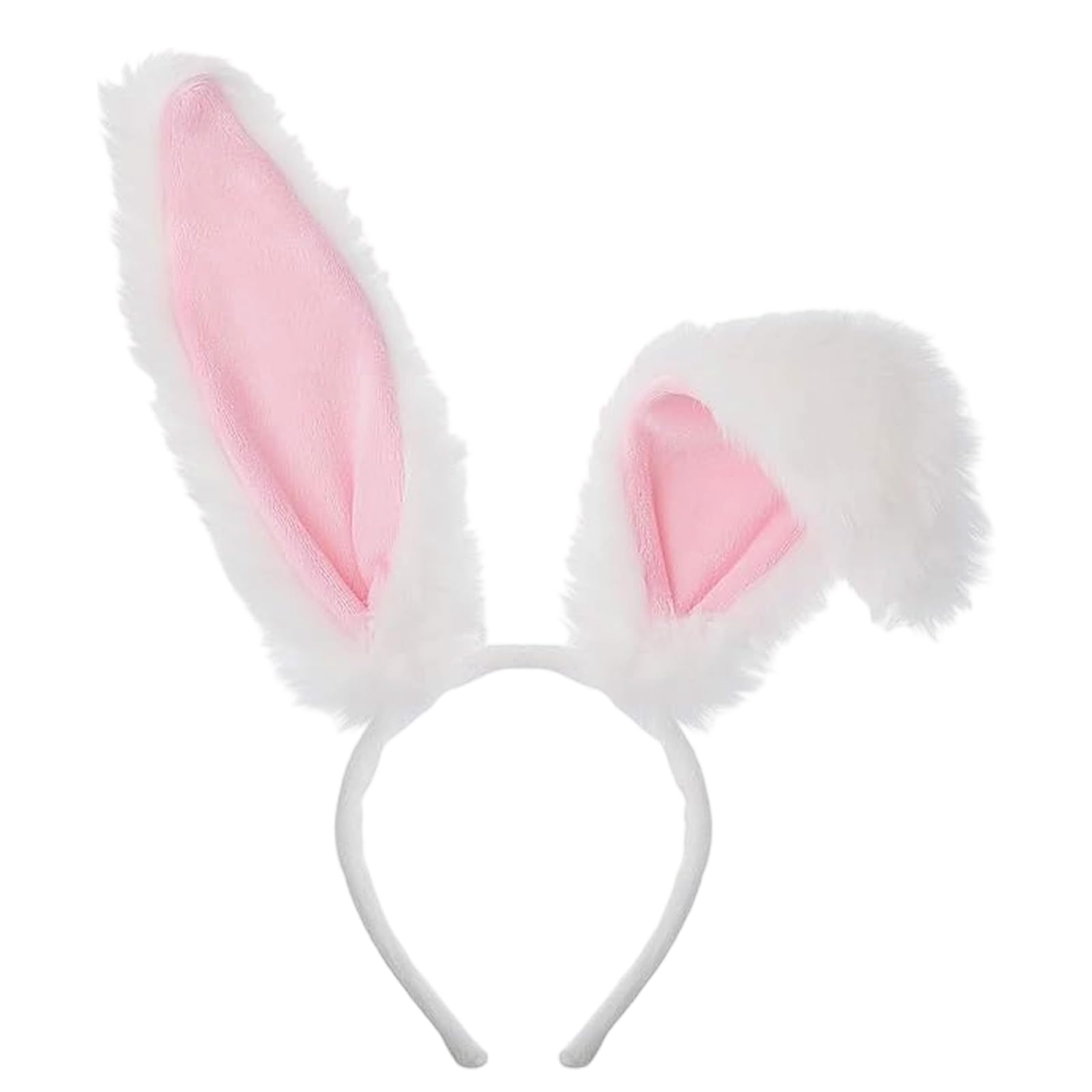 KBSICWO Bunny Ears Headband, Cute Easter Plush Rabbit Ears Hairbands, Cosplay Costume Fancy Dress Up Accessories for Party Masquerade Animal Theme Party, White&Pink