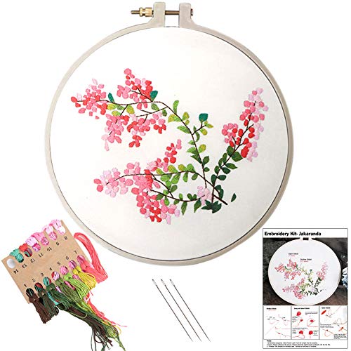 Embroidery Kit, Creative Flower Hand Embroidery Cross Stitch Starter Needlepoint Crafts Kit with Color Pattern Cloth, Embroidery Hoop, Color Threads and Tools Kit for Home Decor-Flower D - Thumbnail 6