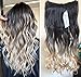 20 Inches Wavy Invisible Wire Hair Extensions with 4 Secure Clips Brown Blonde Ombre Clip in Hairpiece for Women