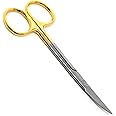 Iris Micro Dissecting Scissors 4.5" Curved Fine Point - Perfect for Doctors, Nurses, EMS, Students, Education & Training and More (Gold Handle)