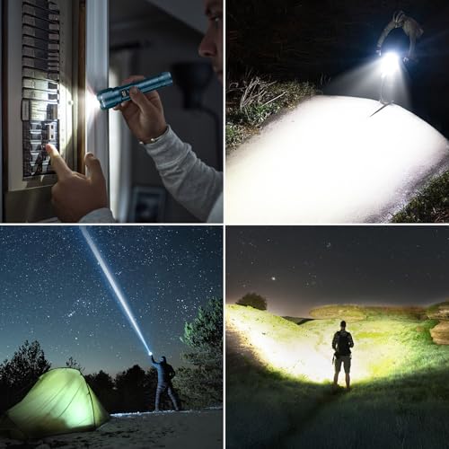 GEARLITE LED Rechargeable Torch, 3 Light Modes, 6000 L, Super Bright Zoomable Torches with LCD Battery Display, IP65 Waterproof & XHP70.2 Tactical Torch for Camping, Fishing, Emergencies (2, Blue)