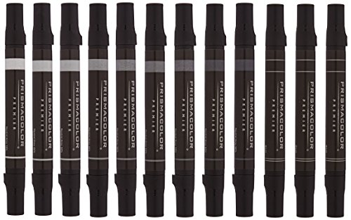 Prismacolor 1850655 Premier Double-Ended Art Markers, Fine and Chisel Tip, Neutral Grey, 12 Pack