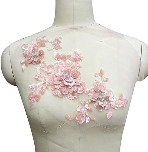 Embroidered Lace Appliques Sequins 3D Flower Sequence lace for Bridal Wedding, DIY Clothes Decorations Applique Motif Sewing