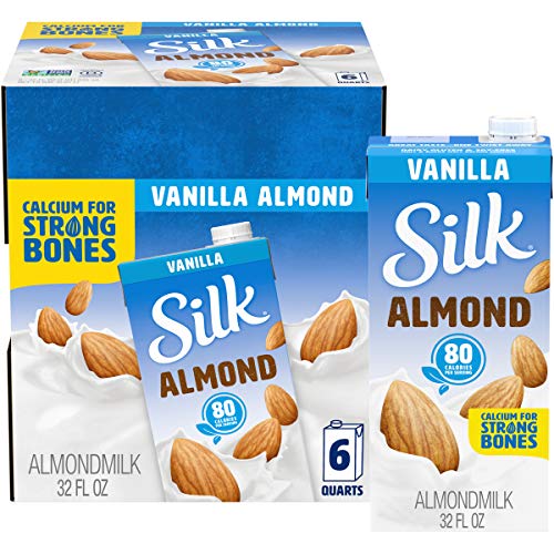 Silk Pure Almond Vanilla 32Ounce (Pack of 6), Vanilla Flavored NonDairy Almond Milk, Dairy