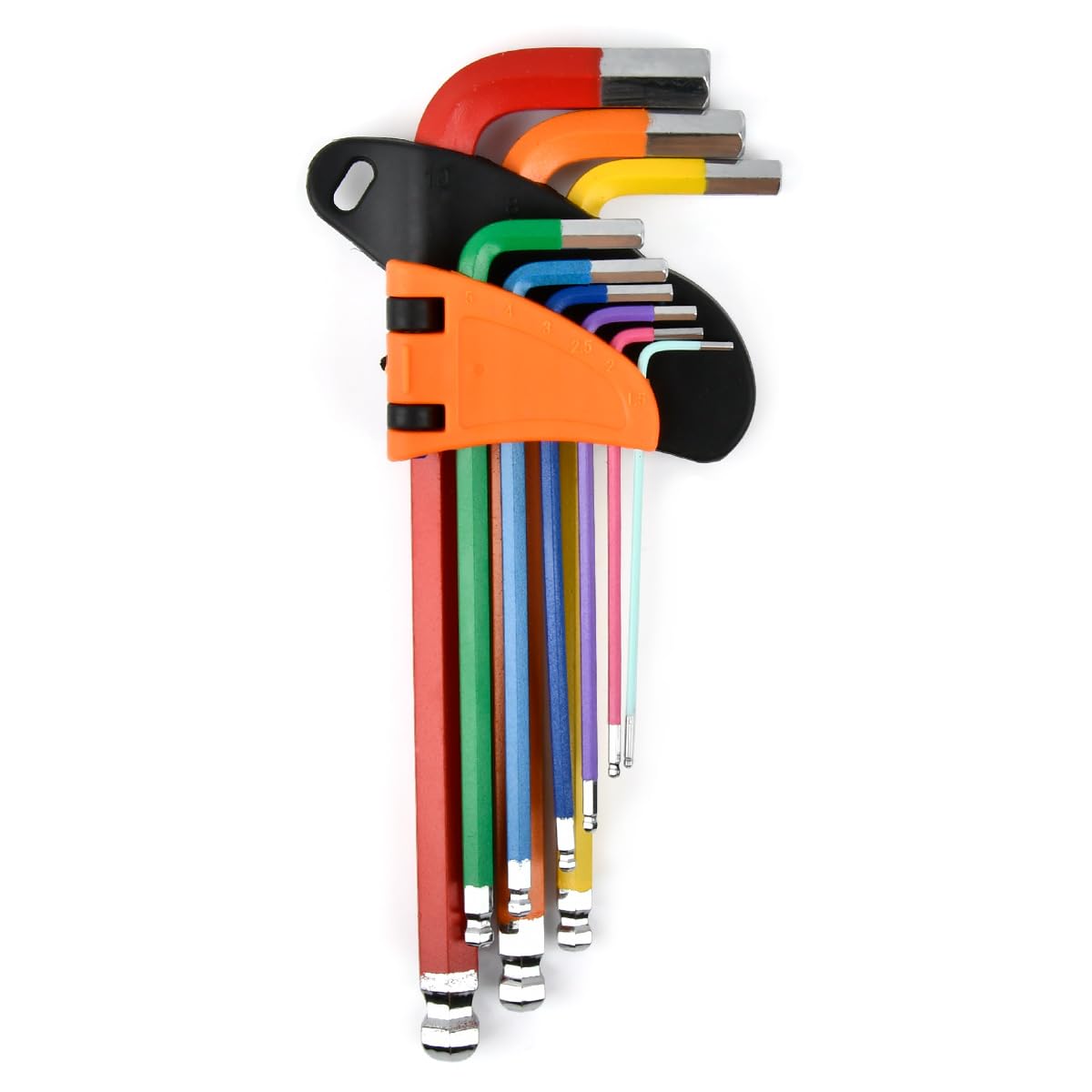 Allen Key Set 9 PCS Anti-Slip Long Ball Hex Keys, Imperial (65-180mm) Color Coded for Furniture Assembly, Bike, Scooter, Motorcycle Repair, Household DIY