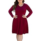HAOMEILI Women's Plus Size Long/Short Sleeve Dress Casual Pleated Swing Dresses with Pockets