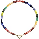 Youzealou Handmade Adjustable Boho Gemstone Necklace for Women, Natural Color Beaded Choker Necklace, 18K Gold Plated Clasp- Gift for Her (Birthday, Anniversary, Beach Jewelry)