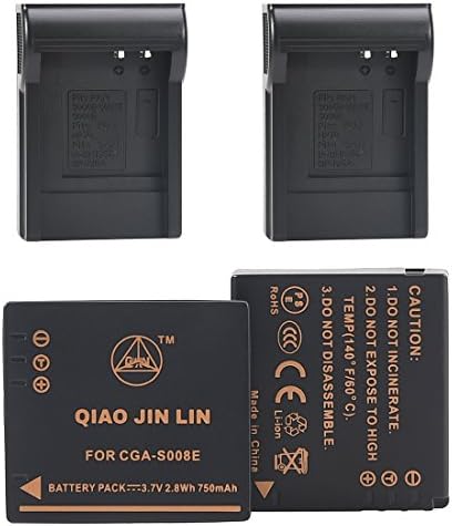 QiaoJL 2X Replacement Battery Pack Compatible for Panasonic S008E CGA-S008A CGA-S800A/1B CGA-S800E CGA-S800E/1B DMW-BCE10 DMW-BCE10E VW-VBJ10（LCD Screen Charger not Included）