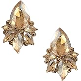 Art Deco Antique Vintage Retro Gatsby Style Pear Citrine Amber Champagne Bridal Wedding Rhinestone Cluster Earrings