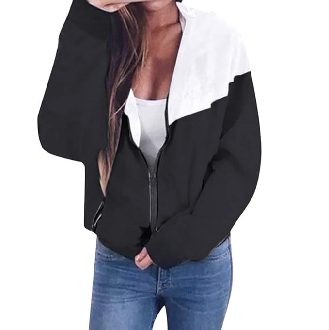 Damen Übergangsjacke Ladies Basic Kapuze Jacken Mantel Leicht Sport Jacken Sweatjacke Zip Hoodie, leichte Streetwear Schlupfj