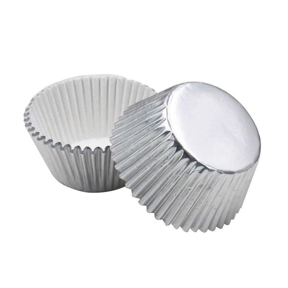 ULTNICE 100pcs Silver Foil Cupcake Liners Aluminum Thickened Baking Muffin Paper Cups Cases (Silver)