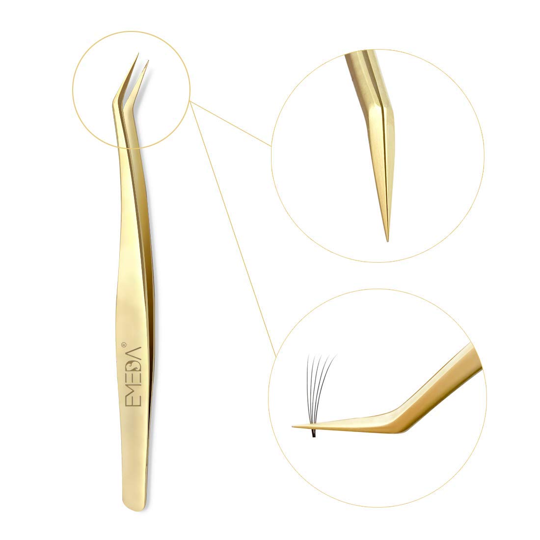 Gold Tweezers for Volume Eyelash Extensions Precision Stainless Steel Curved Pointed Tweezers for Individual and Volume False Eyelashes 3D-6D Suppliers by EMEDA