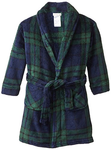 Komar Kids Big Boys' Cozy Fleece Plaid Bathrobe, Navy, X-Small