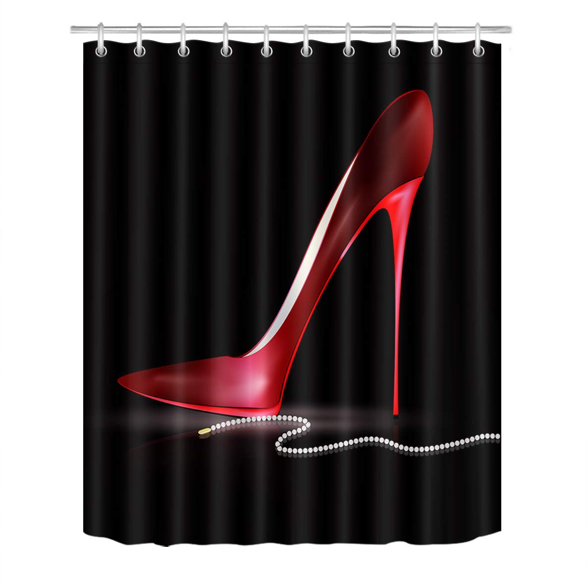 Amazon Com Lb Dark Red High Heels Shoe White Beads Shower Curtain