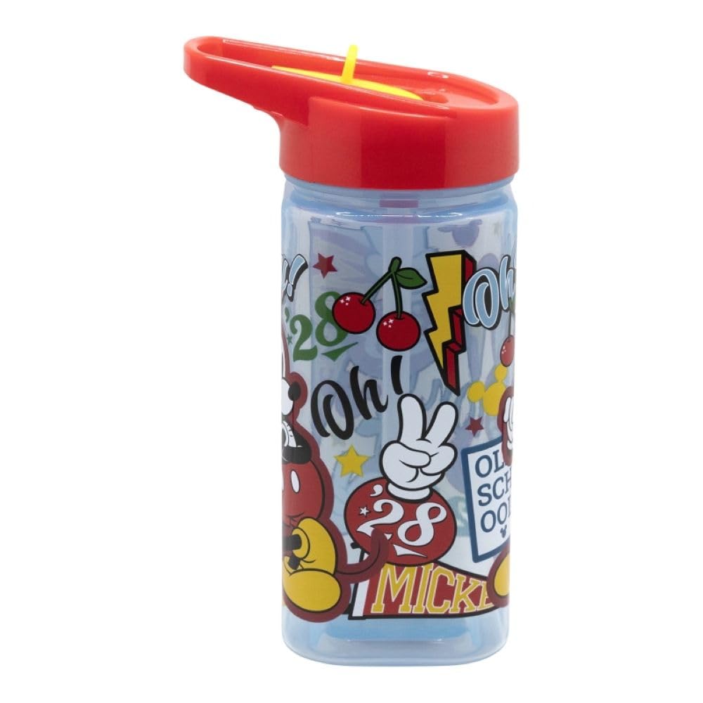 Mickey Reusable Square Water Bottle Drink Bottle with built-in handle for Easy Carry School Lunch Kids Childrens 510ml BPA free Plastic (Mickey)