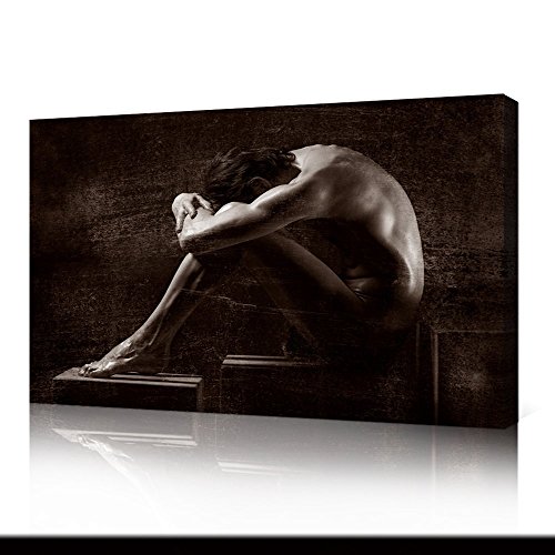 VVOVV Wall Decor - Sexy Nude Canvas Wall Art Poster Black And White Nude Painting Naked Man Curl Up Giclee Prints Muscle Body Contemporary Art Abstract Painting