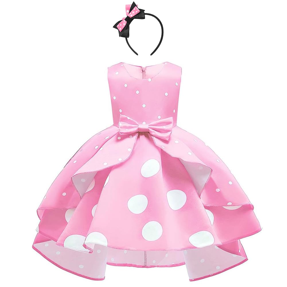 Photo 1 of Girls Polka Dot Halloween Christmas Princess Party Cosplay Pageant Fancy Costume Tutu Birthday Dress up+ Mouse Ears Headband Vacation Ladybug Mini Theme Park Sundress Hilow-Pink 6-7 Years