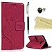 Galaxy S6 Edge Case - Mavis's Diary Premium Wallet Embossed Floral PU Leather Magnetic Flip Folio Cover for Samsung Galaxy S6 Edge with Card Holders Hand Strap & Crystal Stylus & Dust Plug (Hot Pink)