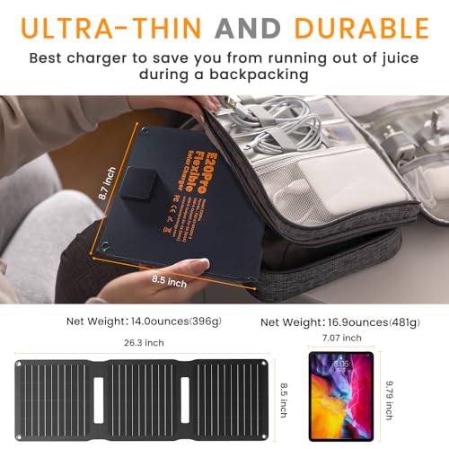 FlexSolar Solar Panel Charger 20W USB-C Output Portable Foldable IP67 Waterproof for Camping, Backpacking and Hiking, Emergency, Phones and Power Banks