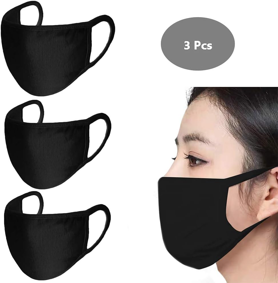 3 Pack Cotton Face Mask Anti Dust Mouth Mask Women Men Protective Face Mask Reusable Mask for Cycling Camping Travel(Black)