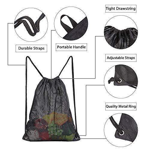 Heavy Duty Mesh Drawstring Bag, Sport Equipment Storage Bag for Beach