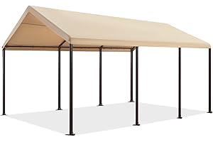 Gardesol Carport, 12’ X 20’ Heavy Duty Car Canopy with Powder-Coated Steel Frame, Easy to Assemble Portable Garage for Car, Boat, Party Tent with 180g PE Tarp for Wedding, Garden, 8 Legs, Beige