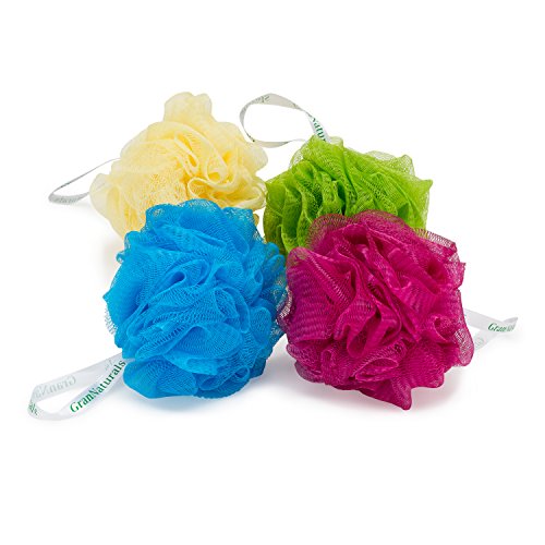 Bath & Shower Mesh Pouf Sponge Loofah - 4 Color Pack Set - Scrubber works with Body Wash, Shower Gel, and Lotion - For Men, Women, and Kids - Poufs Scrub with Exfoliating Texture - Thumbnail 5