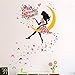 SWORNA Nature Serie Moon Butterfly Flower Girl Vinyl Removable DIY Kids Children Girls Home Wall Art Window Sticker Decor Decal - Bedroom Living Room Kindergarten Playroom Hallway School 55