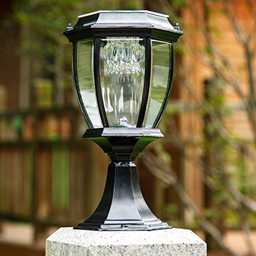 Homestia Outdoor Pillar Post Light with Solar LED Lamp 12Hour 9.45″(Dia)16.53″(H) Black