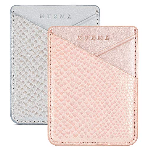 Cell Phone Card Holder, Stick on Wallet for Back of Phone, 3M Adhesive Ultra Slim Phone Pocket ID Credit Card Holder Sleeves Pouch Compatible iPhone, Samsung Galaxy, All Smartphones (Grey/Pink)