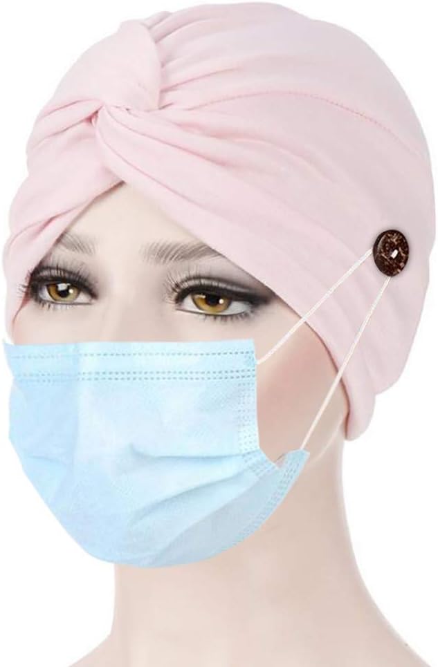 Tuuu Fashion Soild Color Turban Head Band with Buttons for Women, Stretch Head Wrap Cross Bandana Cap Headwear, Button Hair Wrap Hat to Protect Your Ear