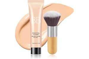 CAKAILA BB Cream Skin Tinted Foundation Makeup,Concealer Full Coverage Lightweight Matte Foundation with Brush,Evens Skin Tone,Oil Control Cover Flaws,Natural Finish for All Skin Types,Vegan - Natural Beige
