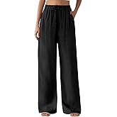 Feiersi Women's Casual Pants Drawstring Elastic Waist Pants Flowy Wide Leg Beach Trousers with Pockets