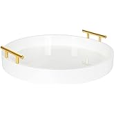Kate and Laurel Lipton Modern Round Tray, 15.5" Diameter, White and Gold, Decorative Accent Tray for Storage and Display