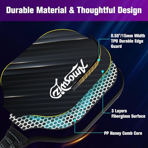 Amoswiz Pickleball Paddles Set of 4, 2/4 Pickle Ball Rackets with 4 Balls & a Backpack, Pickleball Gifts for Men & Women